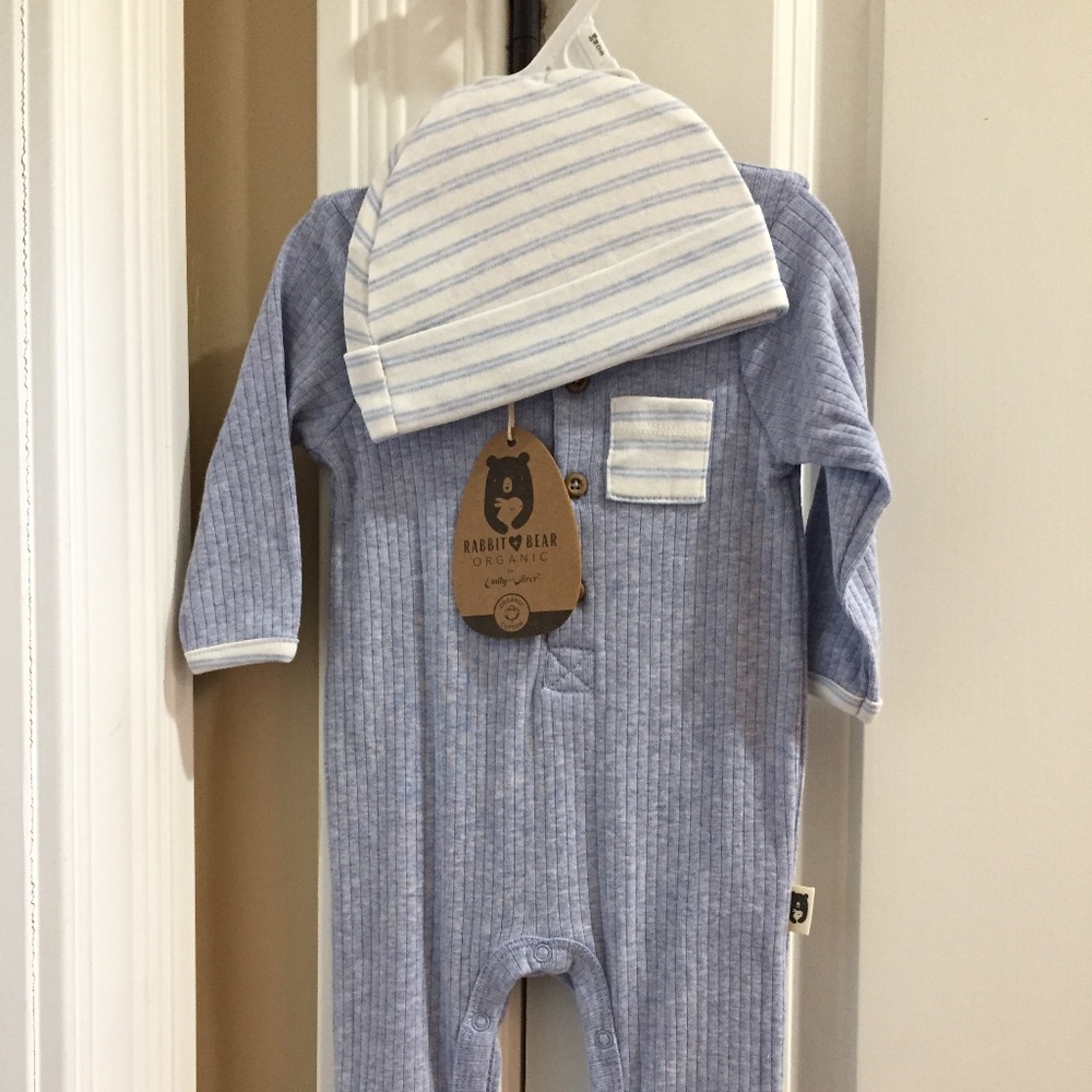 Rabbit Bear Organic 3-6M Sleeper with Hat Pale Blue